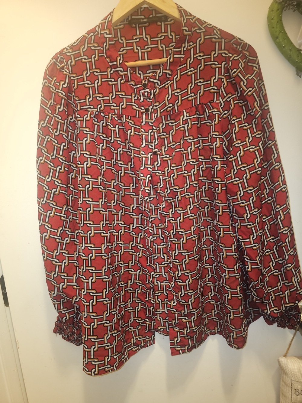 Hazel Retro Chain Link Blouse XL Whimsy Goth ND Smoked Cuff Top EUC